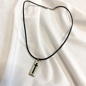 Corded Cross Metal Charm Necklace